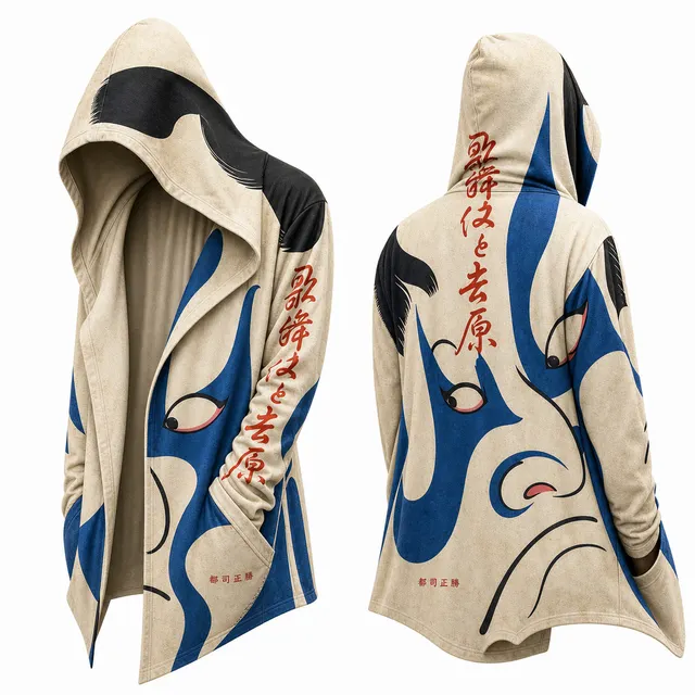 Techwear Japanese Skull Wave Hooded Cloak Jacket