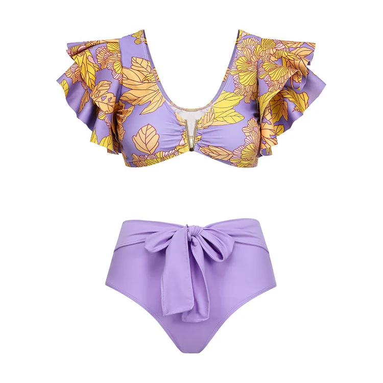 Ruffle High Waist Bikini Set Swimsuit Flaxmaker 