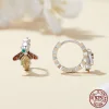 Honey Bee Hoop Earrings 925 Sterling Silver 