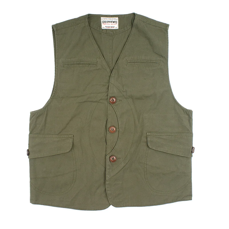 Mens Vintage Canvas Vest Jacket  Thickened Cotton Canvas Vest With Multi Pocket For Fishing,Hunting,Work Suit