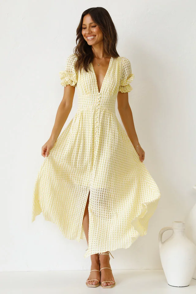 Deep V Neckline Maxi Dress In Yellow