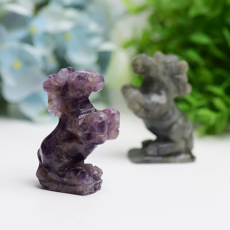 2.5" Horse Animal Crytsal Carving Free Form   Dream Amethyst Rose Quartz Opalite Labradorite