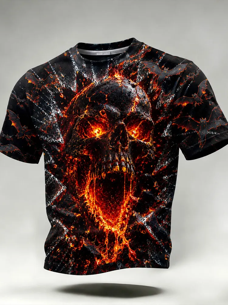 Vintage Halloween Screaming Skull Print Short Sleeve T-shirt