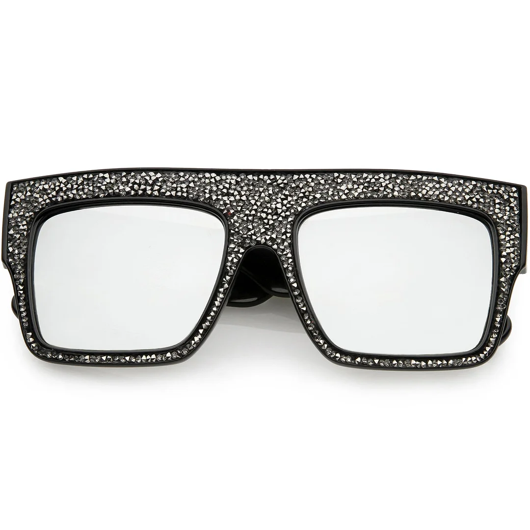 Women's Rhinstone Crystal Flat Top Square glasses Mirrored Lens 57mm