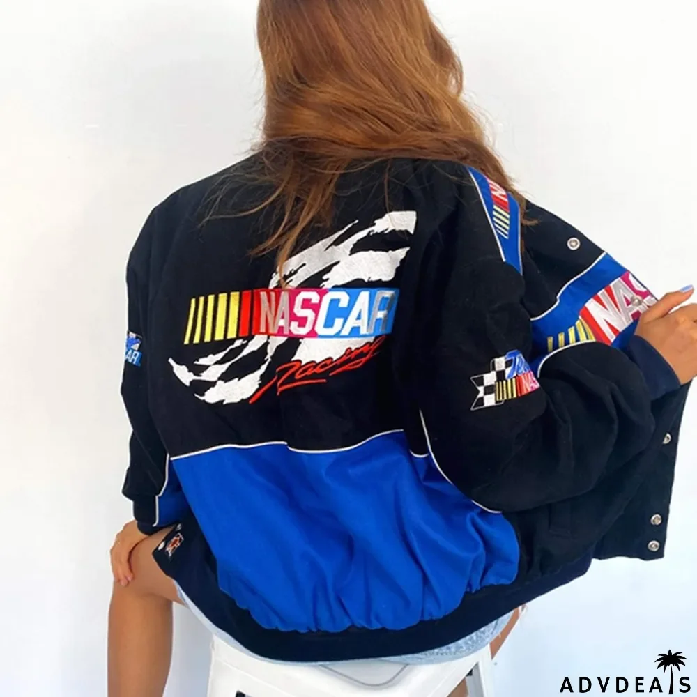 Autumn Contrast Color Print Zipper Sports Jacket