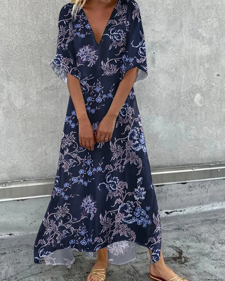 Summer Women's V-neck Print Dress shopify LILYELF