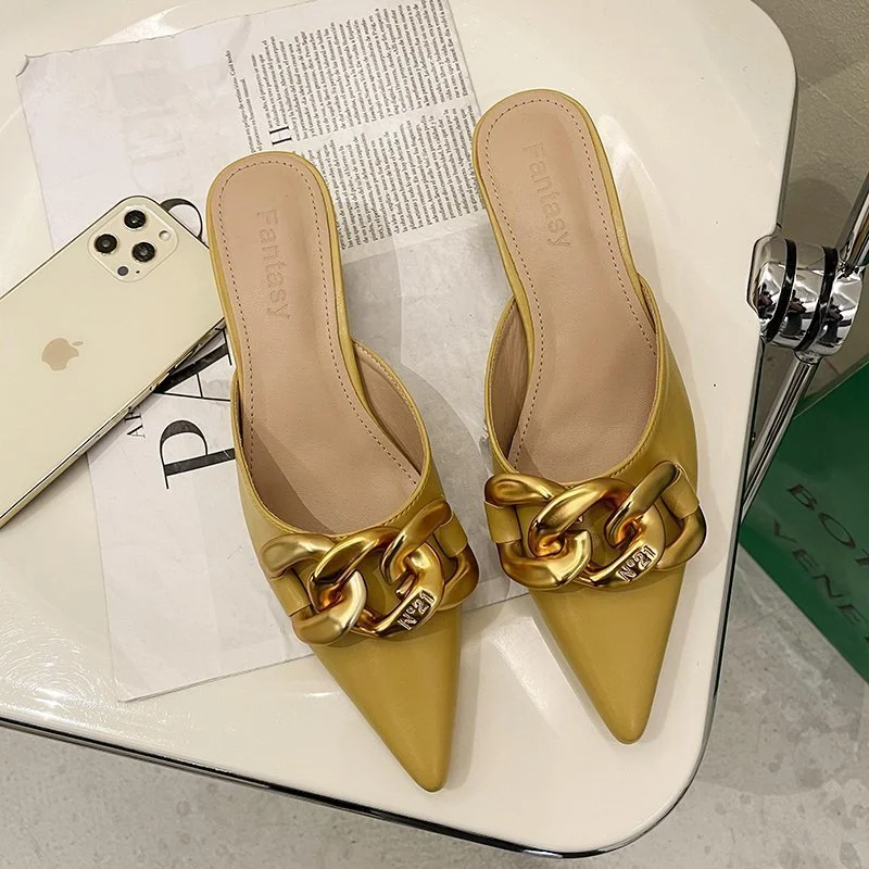 Elegant Women Summer Flip Flops Chain Pointed Toe Slippers Sandals Shoes Woman Casual Slides Mules Babouche Slippers Shoes Mujer