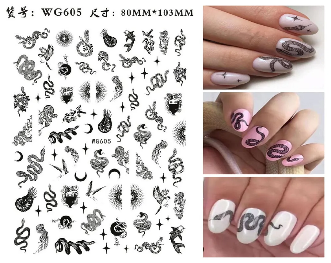 3D Dragon Snake Design Nail Stickers Colorful Dragons Slider Decals Lady Love Nail Art Gel Polish Decal Tattoo Decorations-Nail Inspo