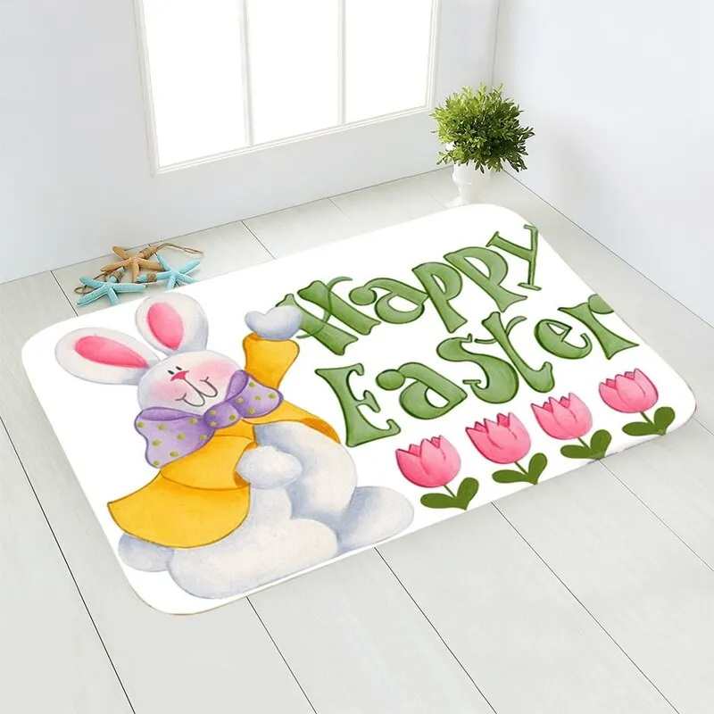 Coloful Happy Easter Floor Mat Cartoon Rabbit Bunny Easter Eggs Door Mats Decoration For Home Living Room 40*60cm