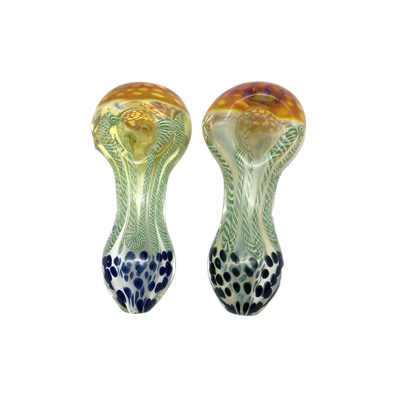 Honeycomb Fumed Inside-Out Stripe Frit Spoon pipe & Black Spots Pipe