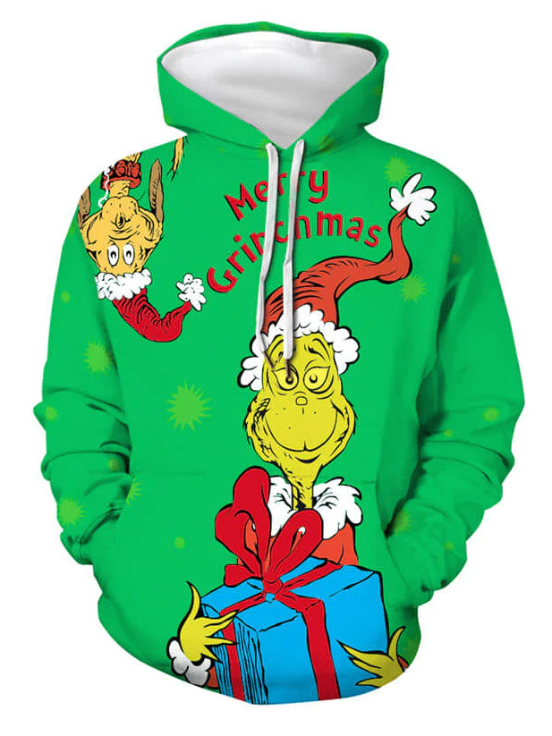 Men's Christmas Themed Printed Long Sleeve Hoodie PLUSCLOTHESMAN