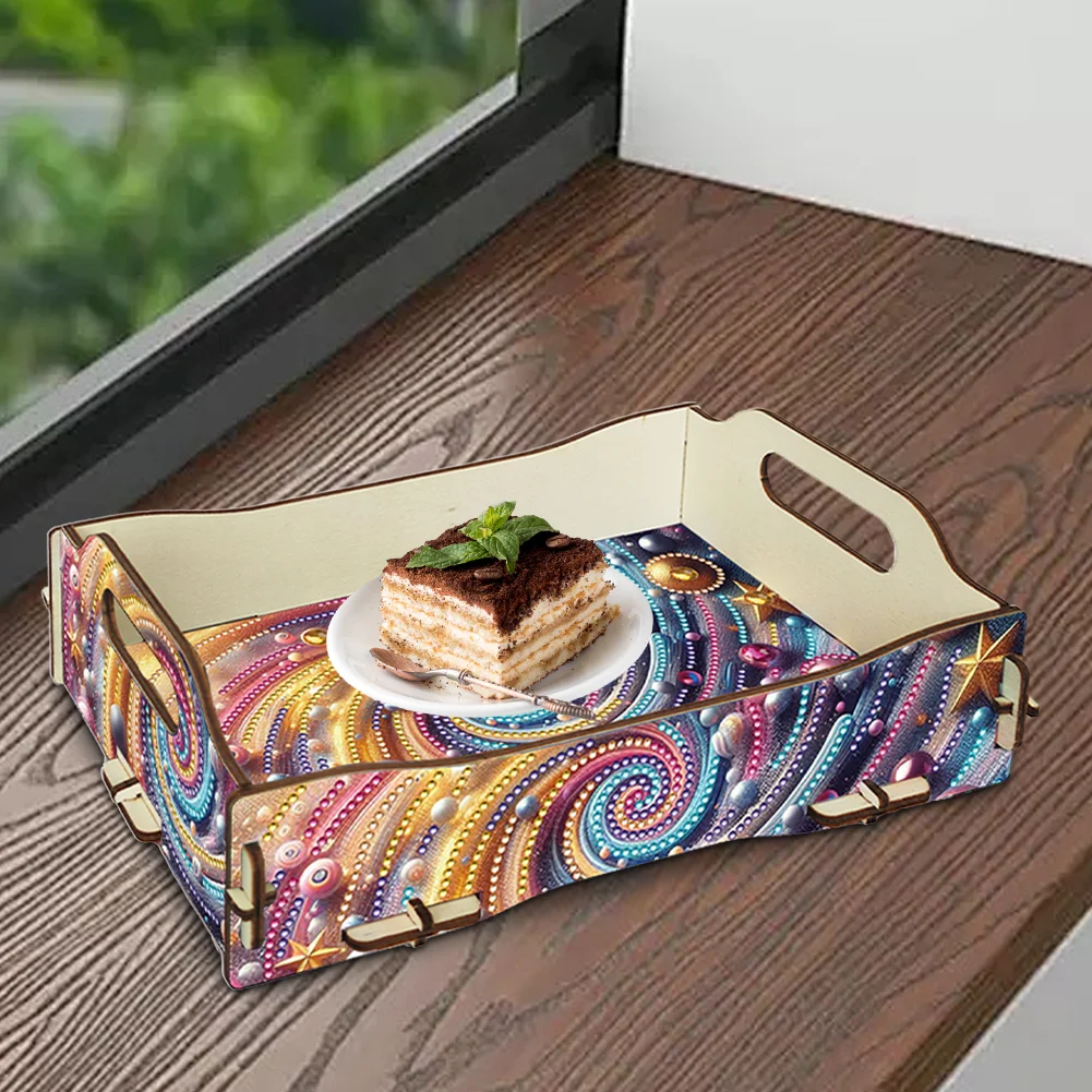 5D DIY Vortex Diamond Painting Wooden Serving Tray with Handle for Coffee Table