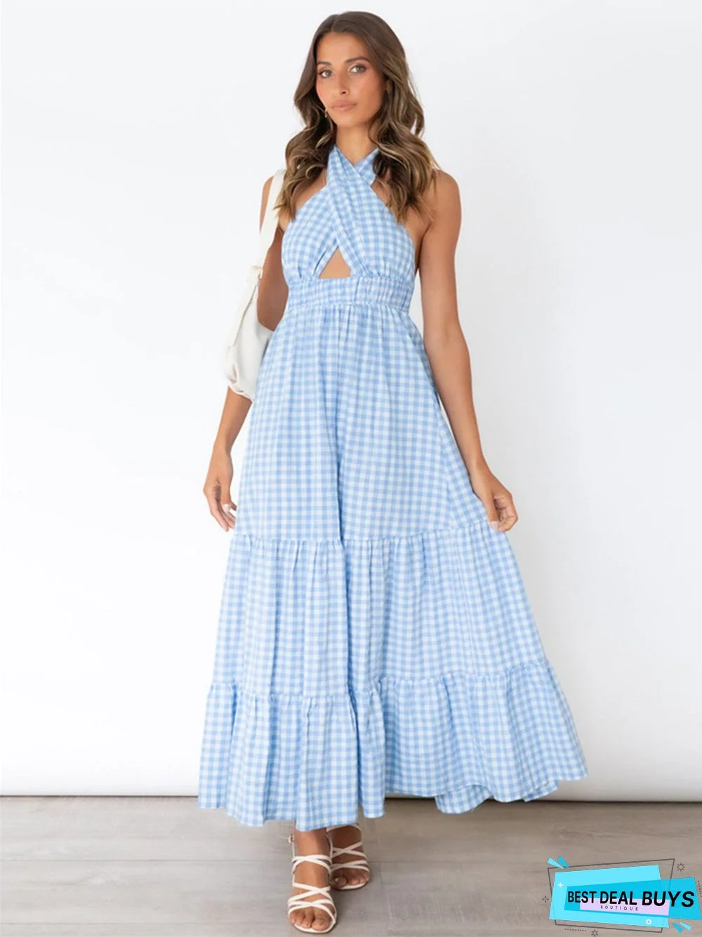 Sexy Backless Waist Dress Temperament Plaid Plus Size Black Dresses