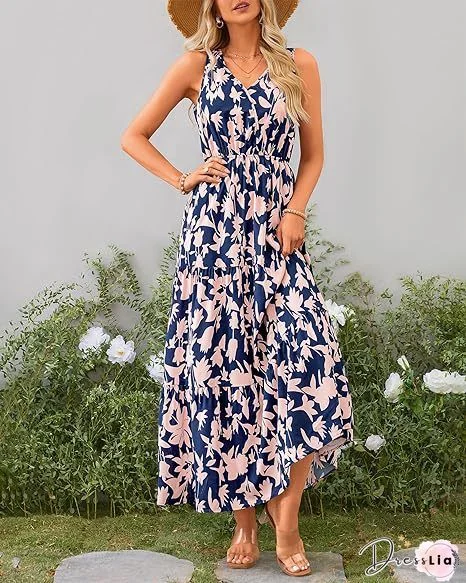 Women'S Dresses Vintage Print Halter Neck Sleeveless Dress