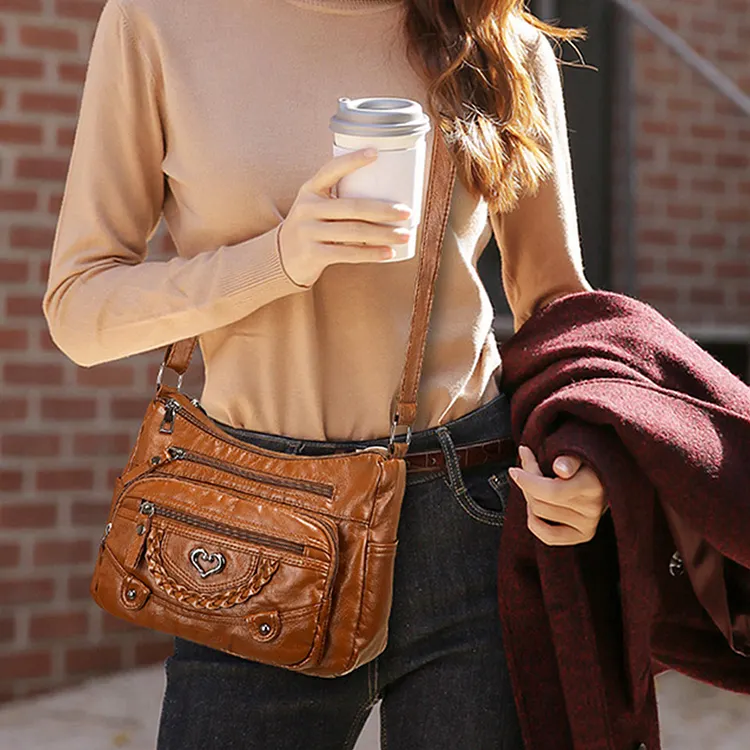 Women's Soft PU Leather Multi-Pocket Crossbody Bag