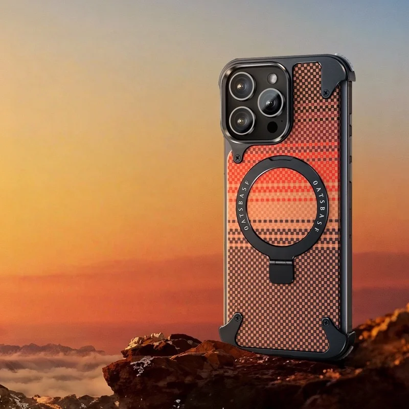 Kevlar Carbon Fiber Pattern Suitable For Samsung S25Ultra Bracket Magnetic Mobile Phone Case Metal Anti-Fall Case