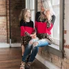 Family Matching Dresses Autumn Leopard Patchwork Shirts