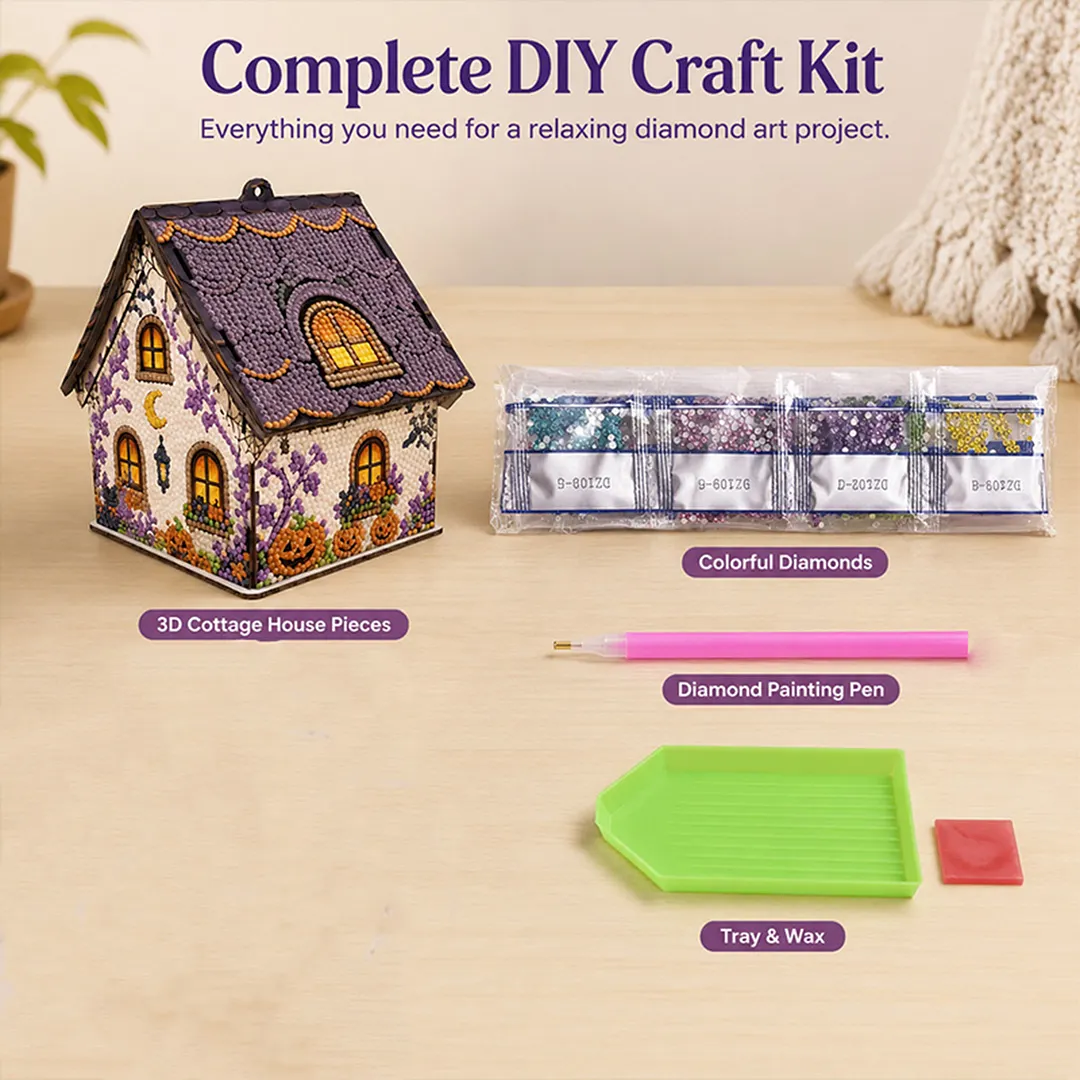 DIY Wooden House Diamond Art Painting Kit for Adults Home (Halloween)