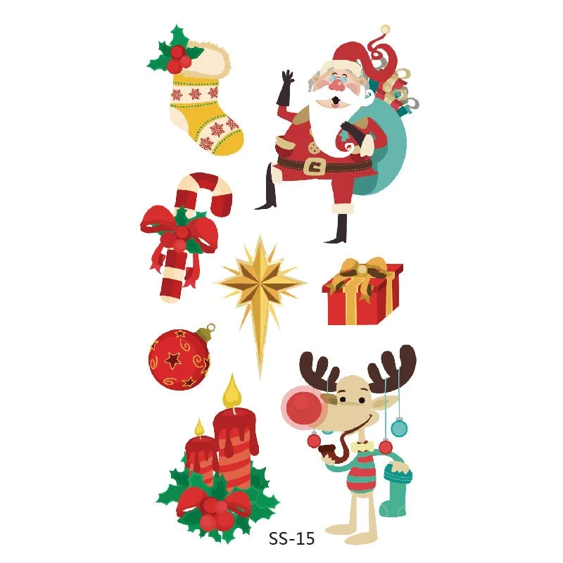Christmas Tattoo Stickers Santa Claus Temporary Fake Tattoos Paste on Face Arm Leg for Children Body Art Sticker