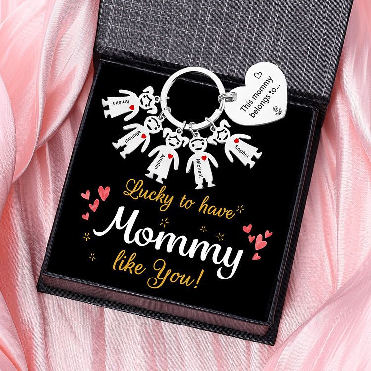 Personalized Heart Keychain With 5 Kid Charms "This Mommy Belongs to" Mother's Day Gifts For Her