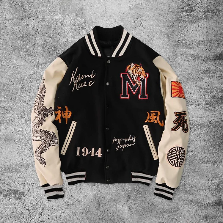Casual tiger white dragon japanese outdoor baseball jacket