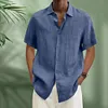 Gioiacombo&trade; Camicia da uomo manica corta in cotone e lino estate 2023