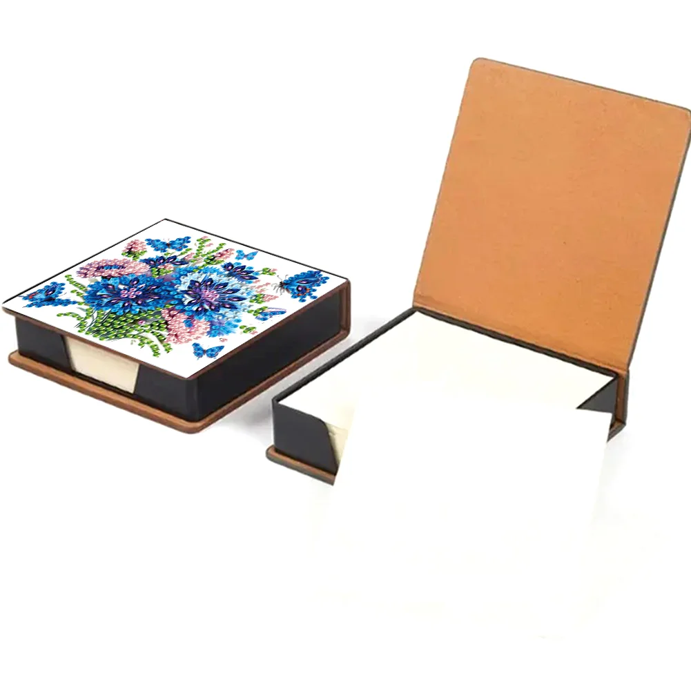 Blue Flowers PU Diamond Painting Notecard Box 5D DIY Diamond Art Note Box