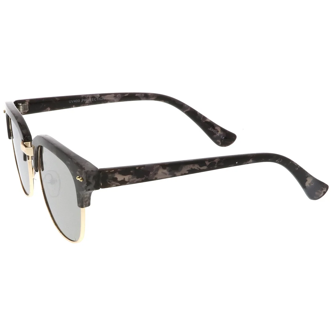 Modern Marble Print Horn Rimmed Mirrored Square Flat Lens Half Frame glasses 51mm
