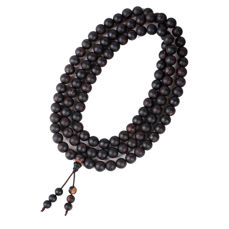 Old Material Burmese Small Leaf Agarwood 108 Beads Mala Bracelet Necklace 8mm