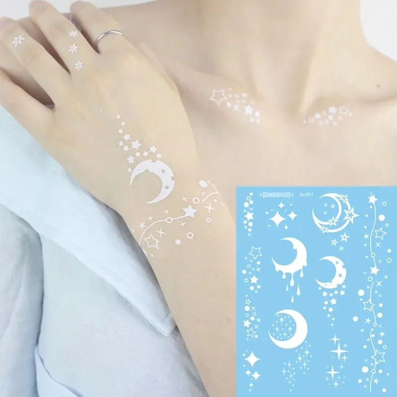Sdrawing Creative Fake Temporary Tattoo Snowflake Star Moon Flower Butterfly Body Art Beauty Face Tattoo Makeup Sticker for Women