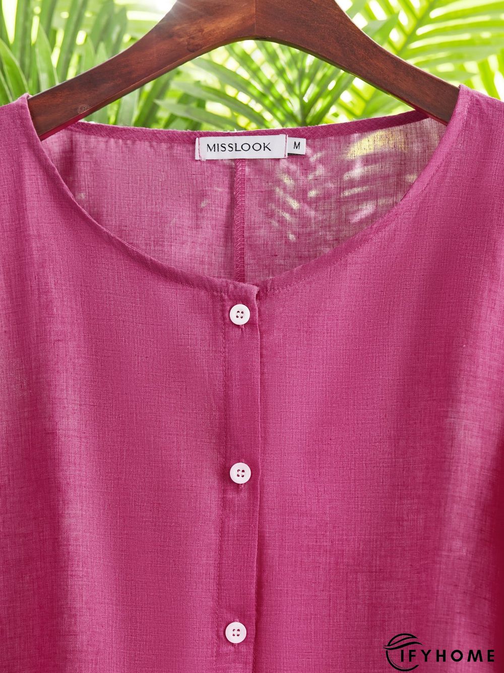 Women Casual Solid V Neck Cotton Long Sleeve Buttoned Tunic Top | IFYHOME