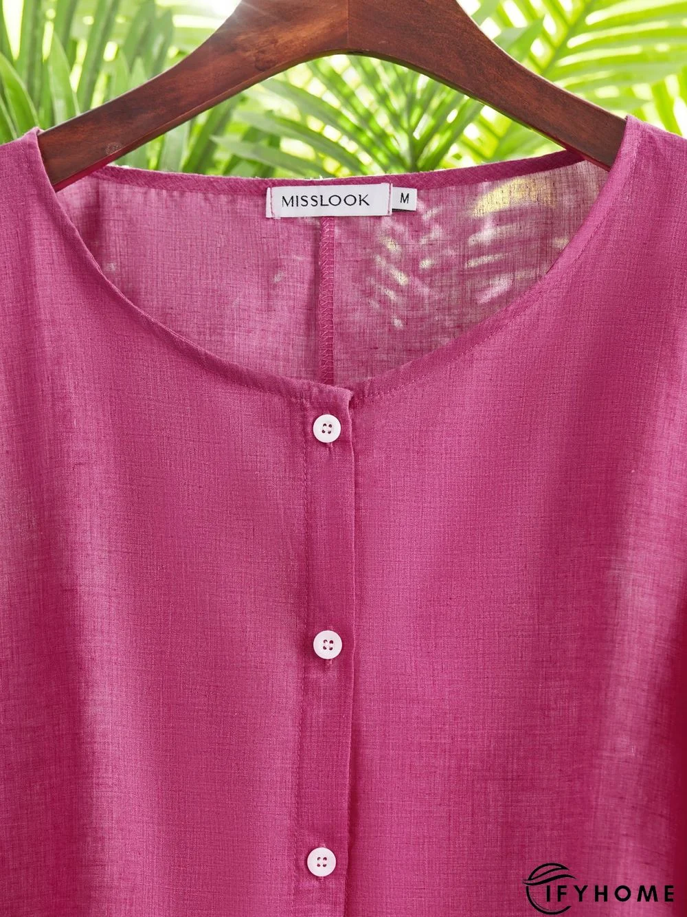 Women Casual Solid V Neck Cotton Long Sleeve Buttoned Tunic Top | IFYHOME