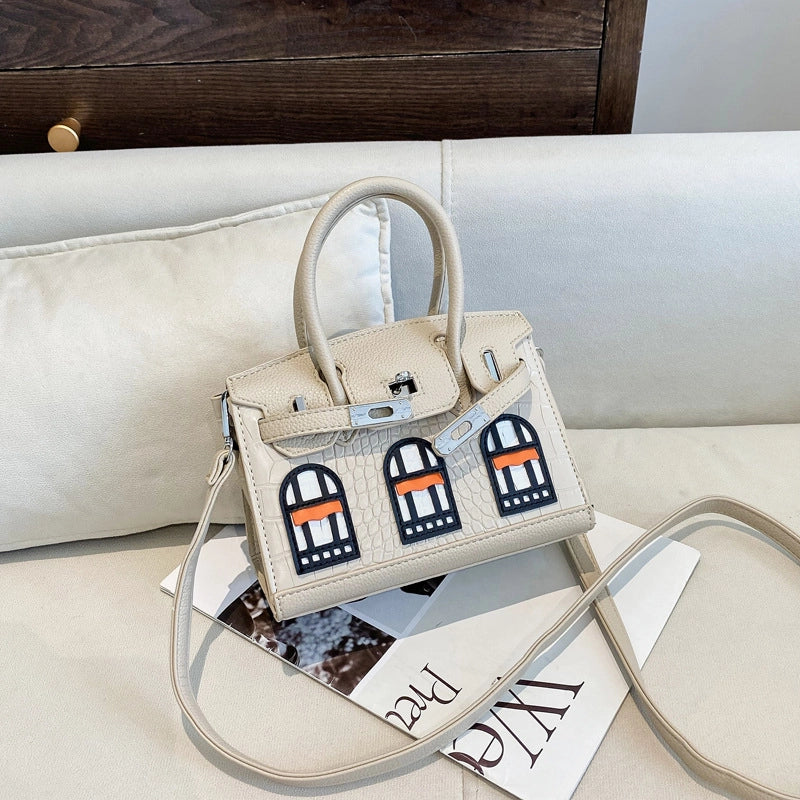 Women’s Medium Pu Leather Color Block Streetwear Square Lock Clasp Crossbody Bag