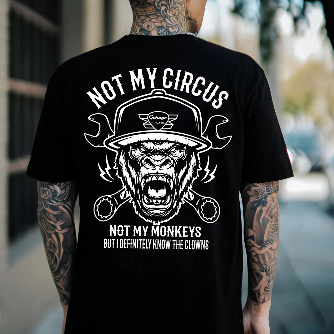 NOT MY CIRCUS NOT MY MONKEYS Helmet Chimpanzee Print Men's T-shirt
