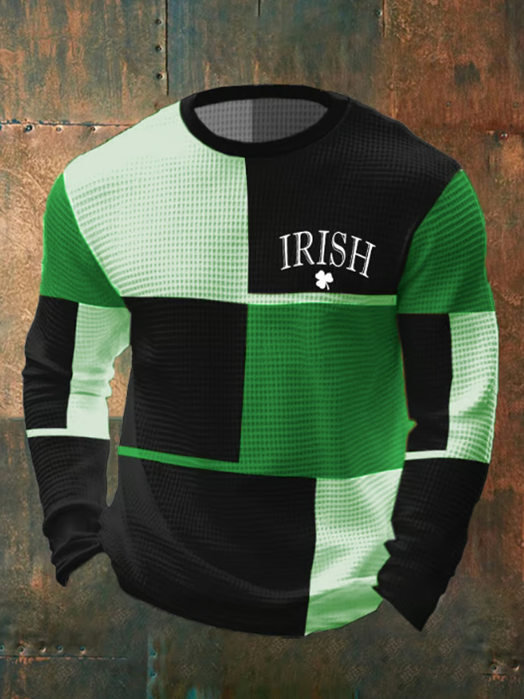 Comstylish Men's St. Patrick's Day Stripe Contrast Waffle T-shirt