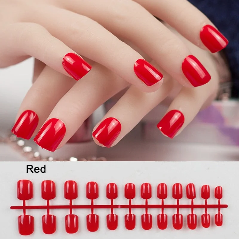 5 Sets/Lot 24pcs Artficial Nails Pure Color Fake Nails Art Decoration Short Square Head Full Cover False Nail Art Tips Display-Nail Inspo