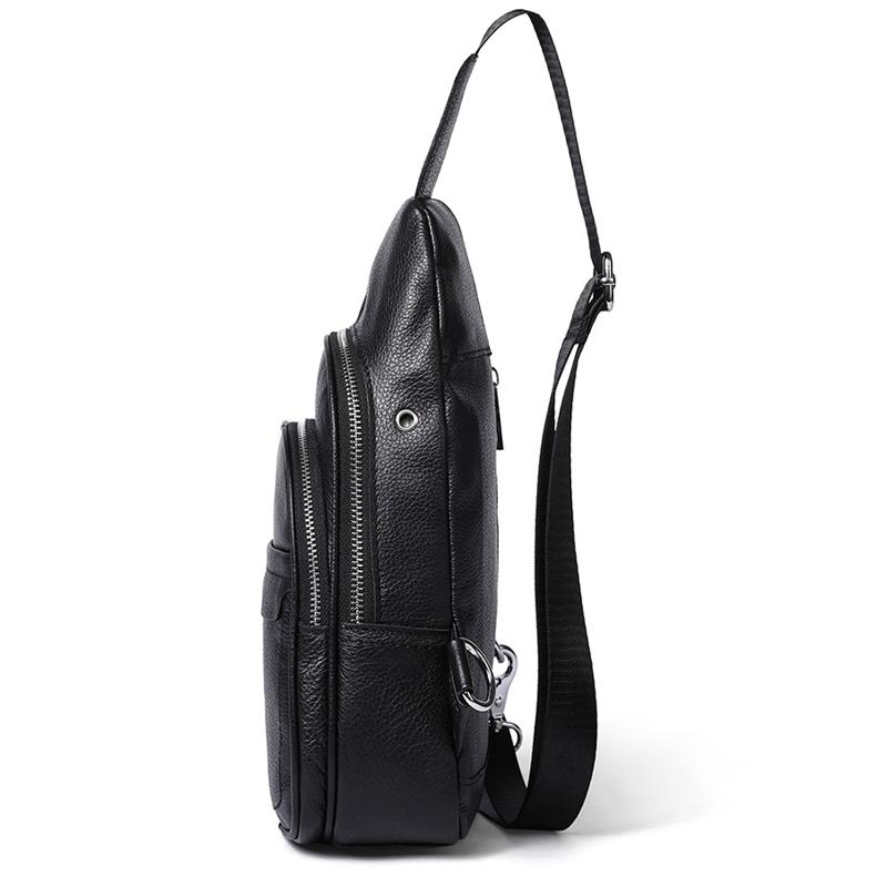 Casual Style Grain Textured Multiple Pocket Earphone Jack Adjustable Sling Strap Chest Bag