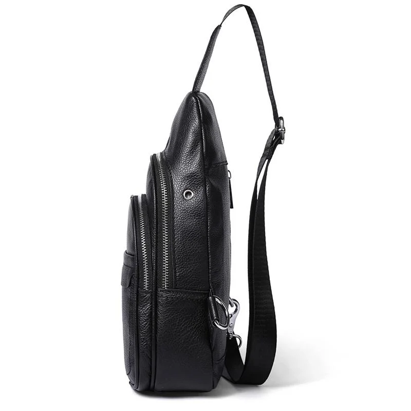 Casual Style Grain Textured Multiple Pocket Earphone Jack Adjustable Sling Strap Chest Bag