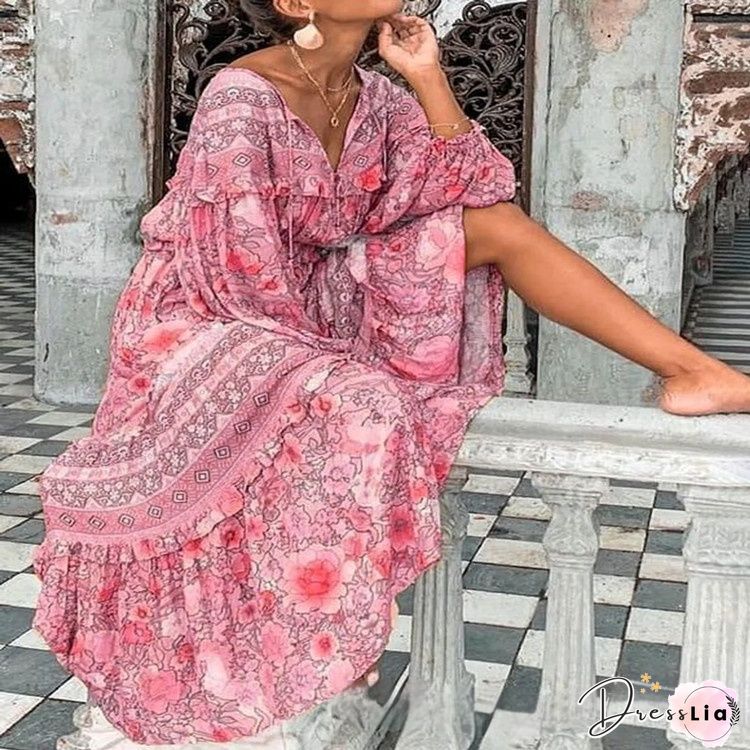 Toes In The Sand Floral Print Maxi Dress-