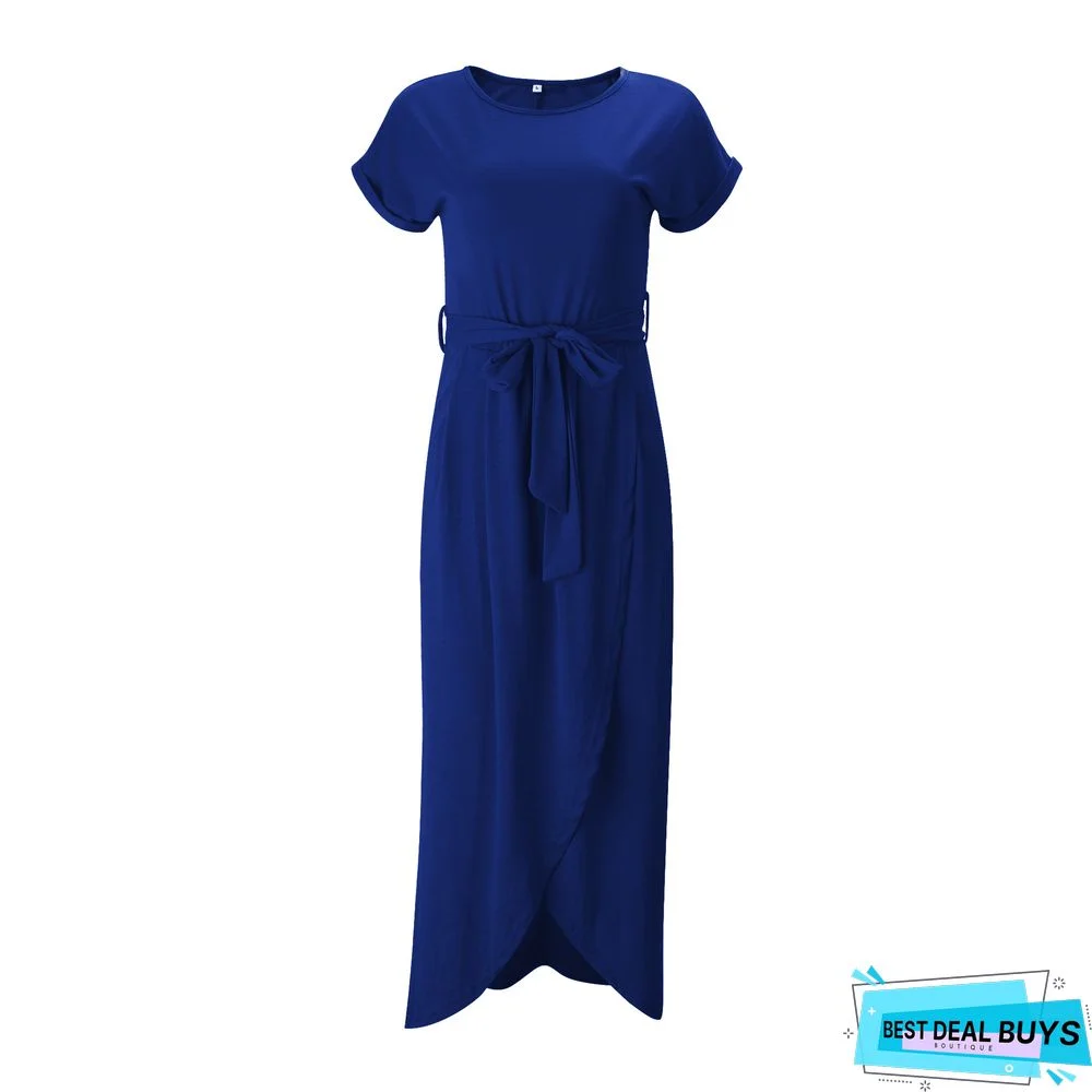 Irregular Dress with Flat Round Neck In Solid Color