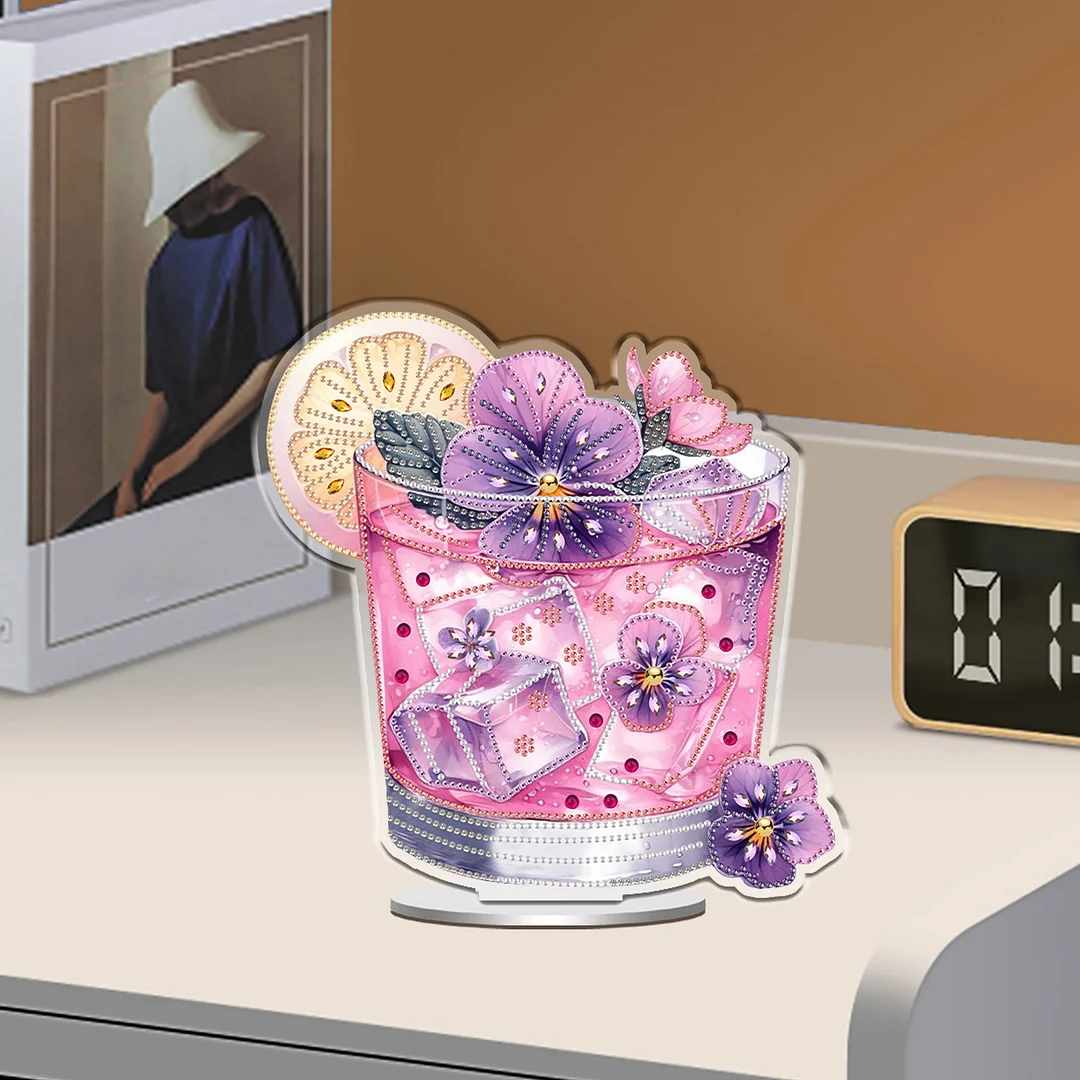 Drink DIY 2D Flat Print Acrylic Desktop Diamond Art Kits 24x22cm Desktop Decor