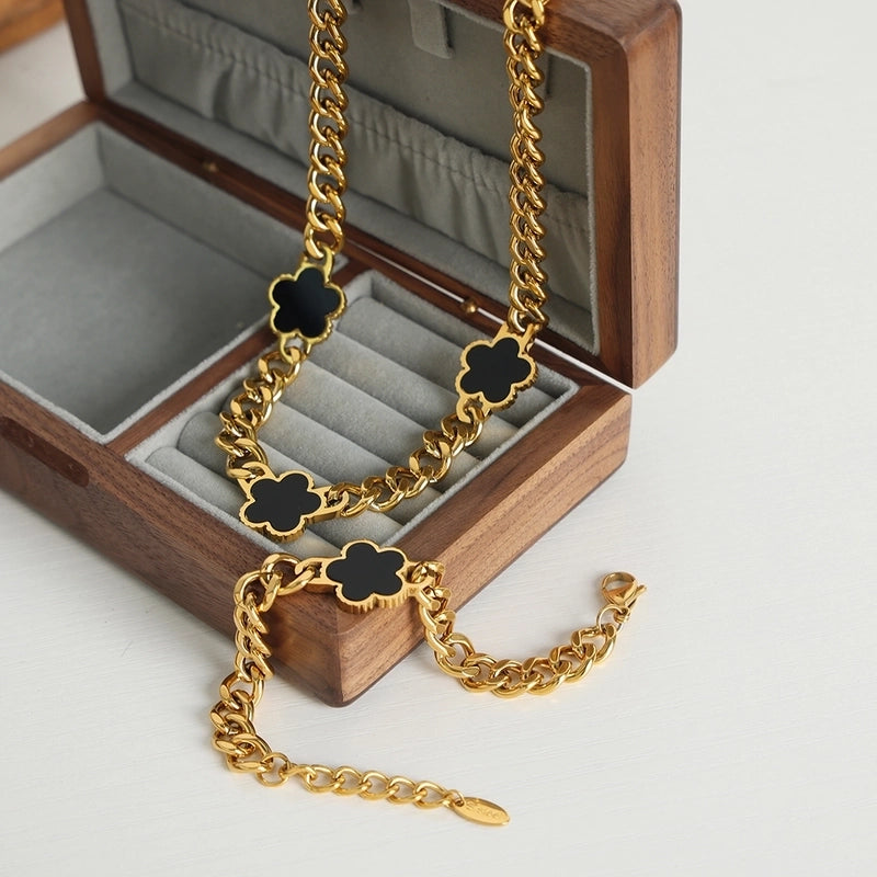 Casual Minimalist Flower Titanium Steel Acrylic Turquoise Shell 18K Gold Plated Plating Inlay Bracelets Necklace