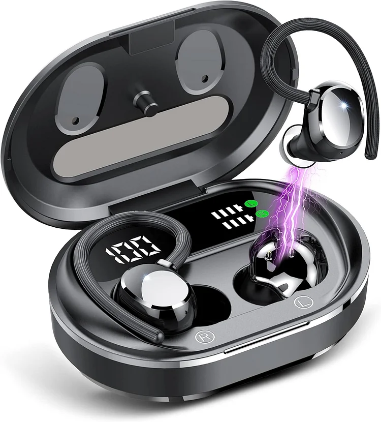 Ear buds Wireless Earbuds, HiFi Stereo Bluetooth 5.3 Running Headphones with Dual LED Display 30Hrs Playtime, Built-in Mic, Type-C, in-Ear Bluetooth Earphones with Earhooks for Sport, Rose Gold