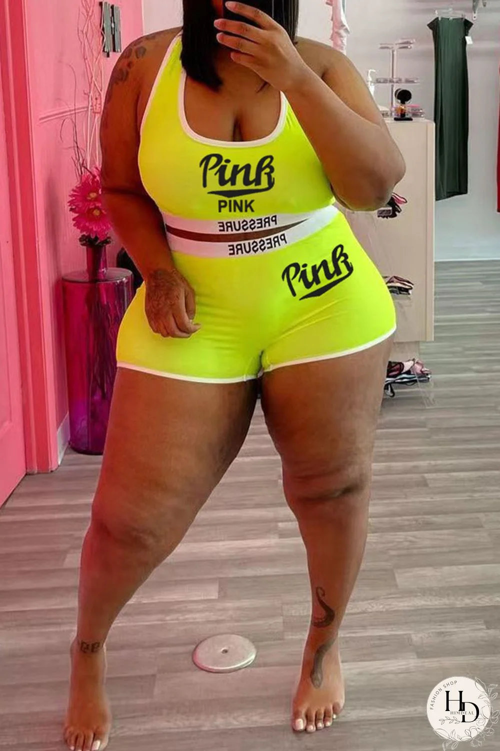 Blue Casual Letter Print Patchwork Spaghetti Strap Plus Size Two Pieces