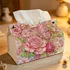 (24cm)Pink Pearl Rose Butterfly 24cm DIY Diamond Painting Rhinestones Decorative Tissue Box Reusable Crystal Mosaic PU Tissue Holder for Home Car Desk Decoration Craft