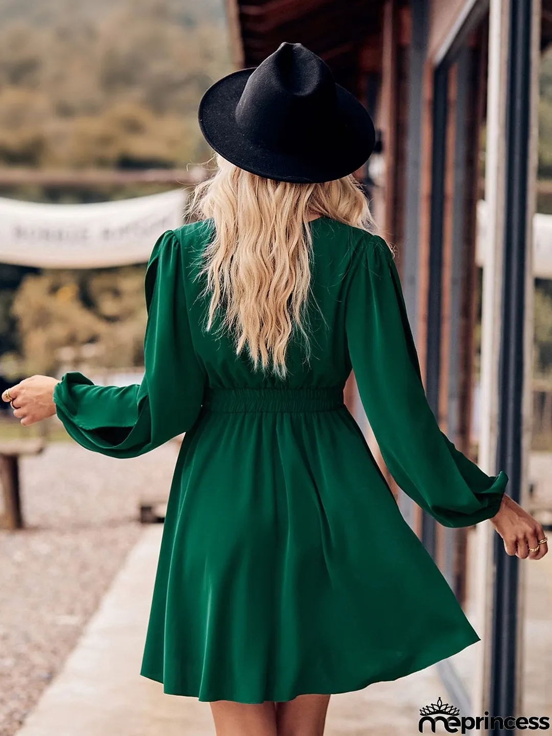 V-Neck Split Sleeve Mini Dress