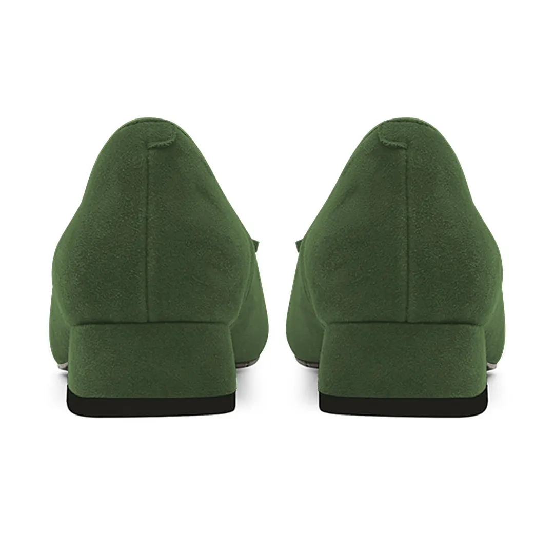 Vegan Suede Block Heel Tassel Loafer Shoes Women in Dark Green