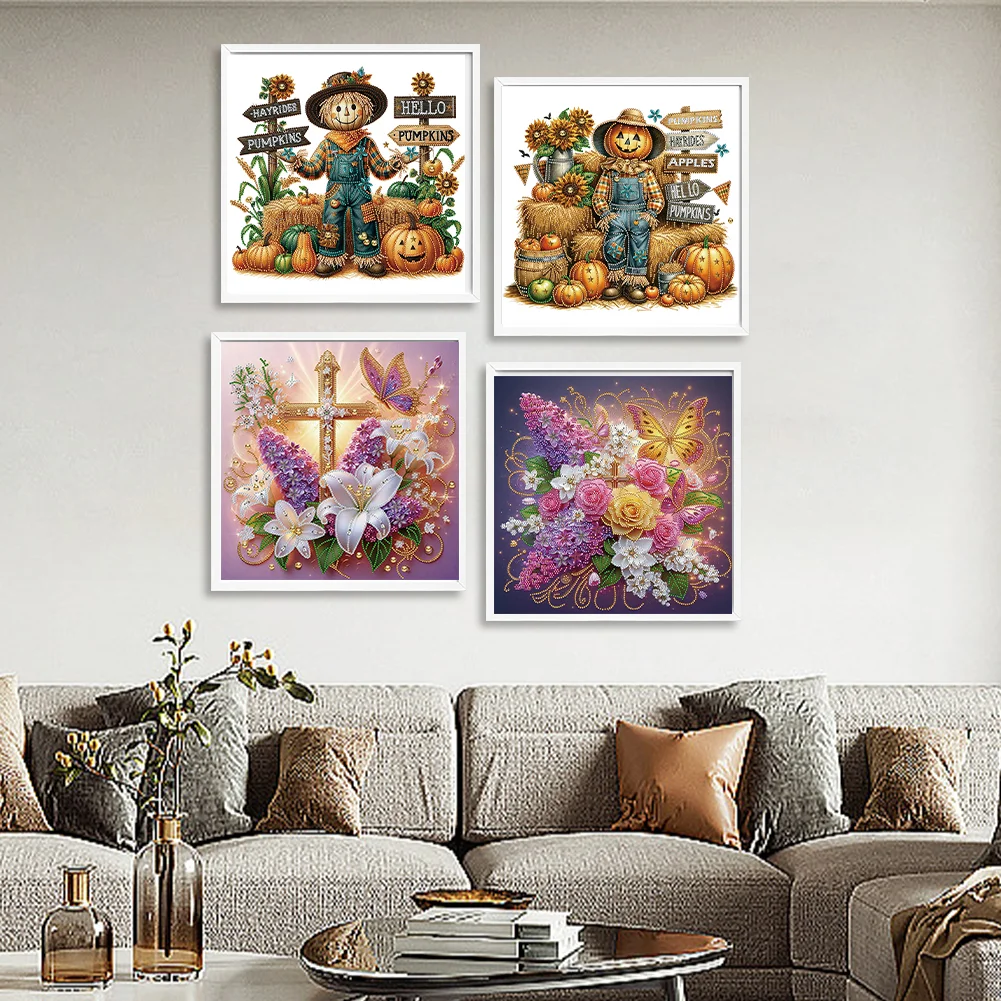 4pcs Diamond Painting - Partial Special Shaped Drill - Scarecrow Cross(Canvas|40*40cm)