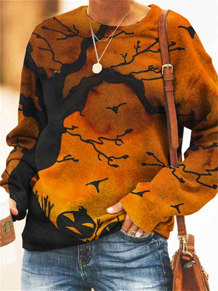 Vefave Halloween Pumpkin Ghost Froest Sweatshirt