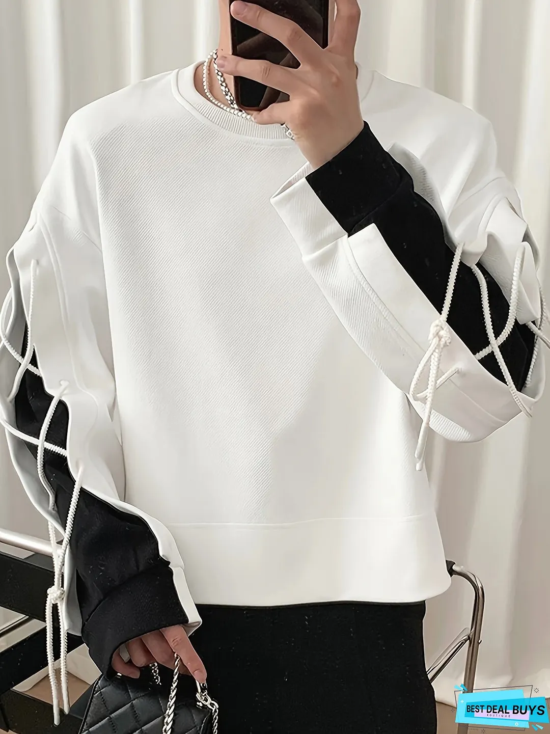 Plus Size Men's Contrast Color Sweatshirt Oversized Fashion Drawstring Tops, Men's Clothing